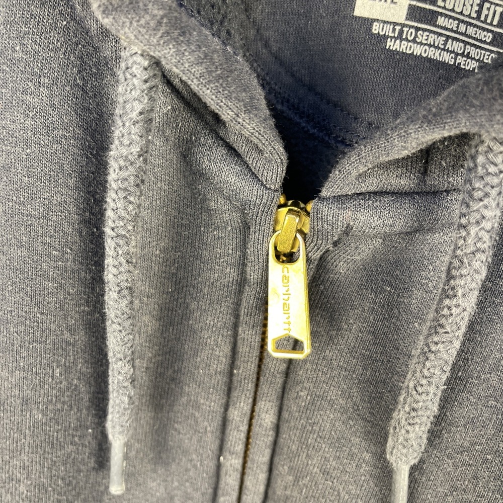 Carhartt Hoodie Mens 2XL Blue Full Zip K122 Pockets Workwear Outdoor - Picture 4 of 14